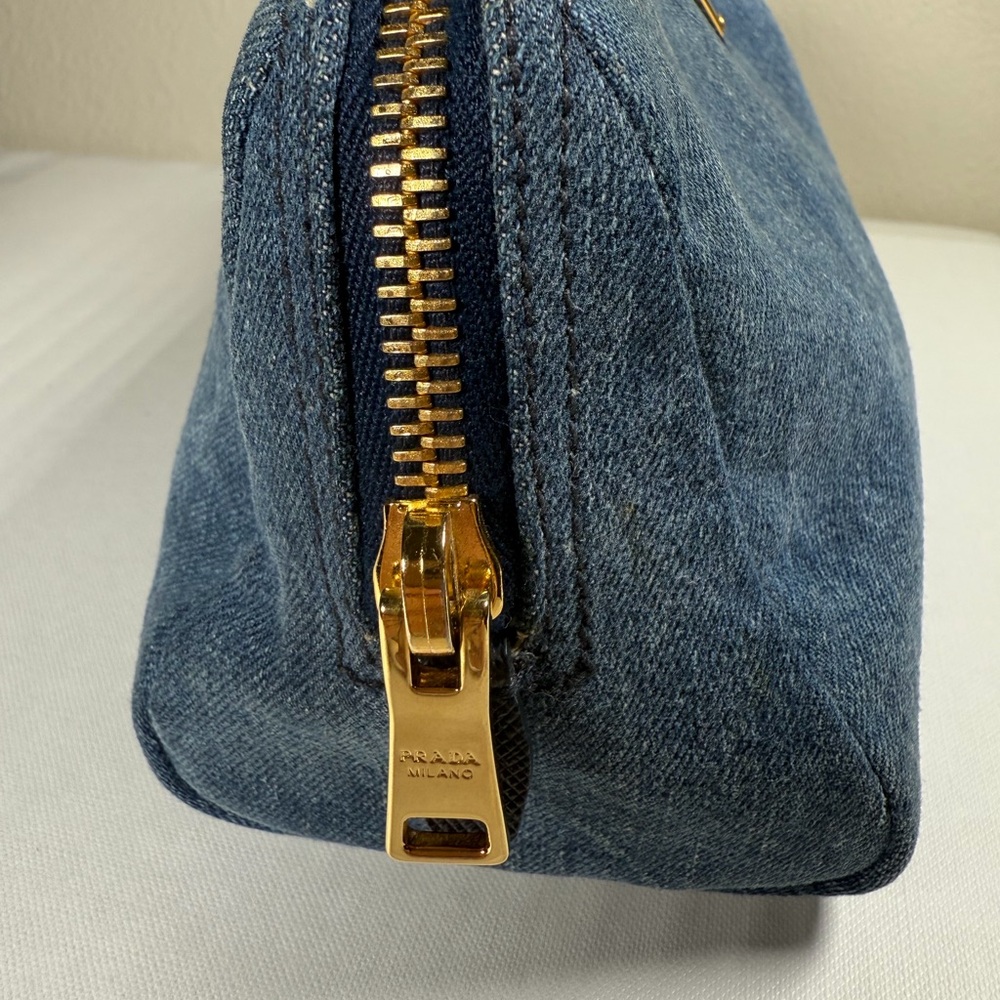 Prada Blue Denim Cosmetic Pouch with Gold Hardware - Picture 10 of 16
